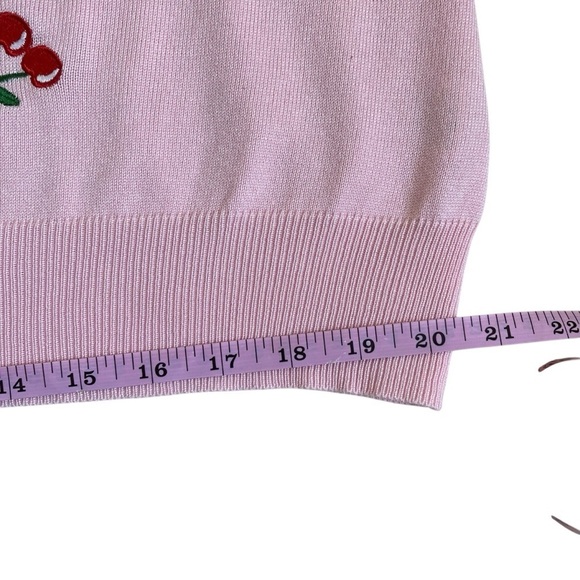 Curlbiuty Light Pink Cardigan with Embroidered Cherries Buttons Down Size 1X - Picture 14 of 15